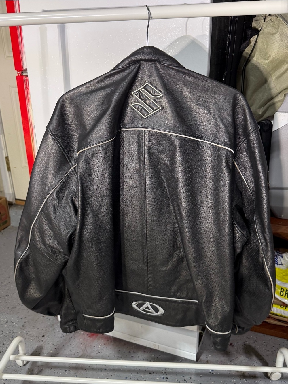 vintage agv sport suzuki logo black leather motorcycle jacket 52 mens US size L - Picture 4 of 5